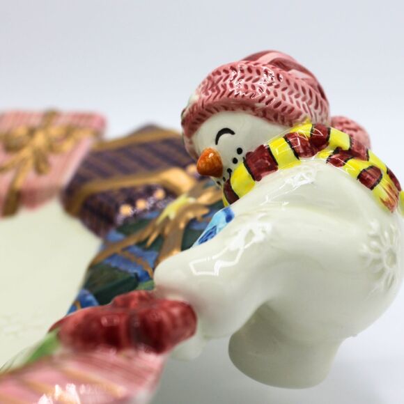 Vintage Fitz and Floyd Holiday Snowman Frosty Folks Serving Candy Dish 11” - Picture 6 of 8